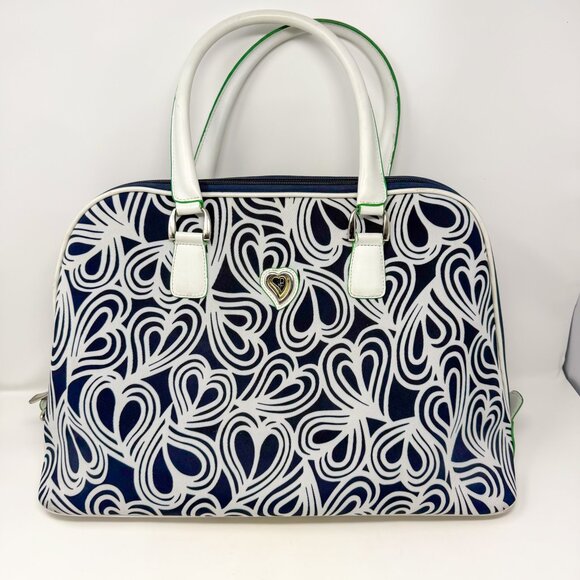 Diane von Fürstenberg Canvas Weekender Swirl Heart Print Navy/White Green Lining - Picture 1 of 15